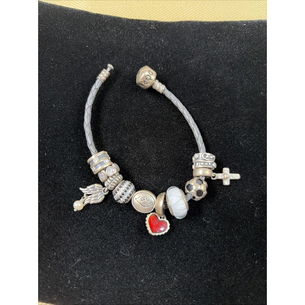 Vintage Pandora - Sterling Silver Charm Bracelet with 10 Authentic Charms 7"
